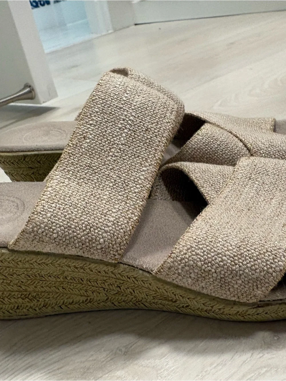 Charleston Shoe Co. Crisscross Slide Sandals in Beige